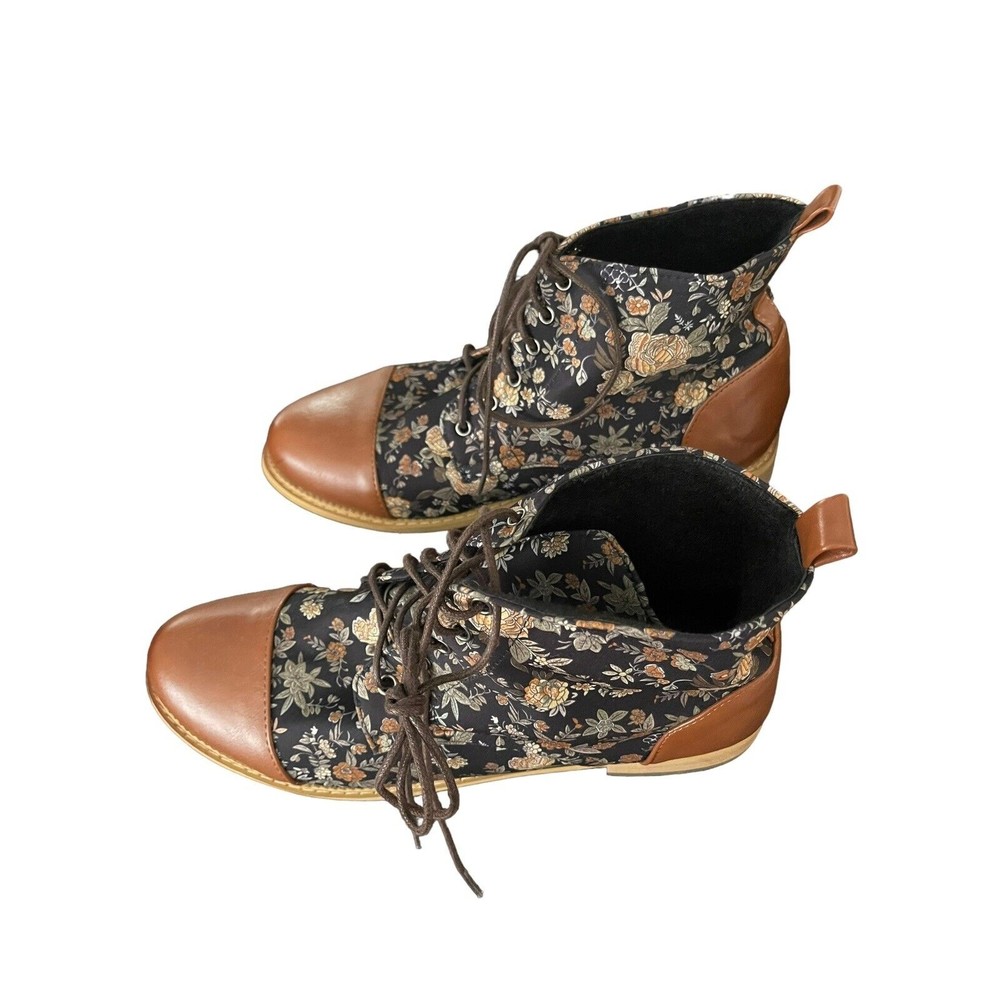 Unbranded Floral Satin Tapestry Combat Boots Faux Leather Women's Size 11 (43)